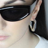 Large chain link hoop earrings. Hinge hoop design. Sterling silver plate over recycled zinc.