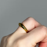 Stackable ring set featuring 2 dome ring designs  1 bubble dome ring design and 1 small ridged dome ring design. 14k gold plate over recycled zinc.
