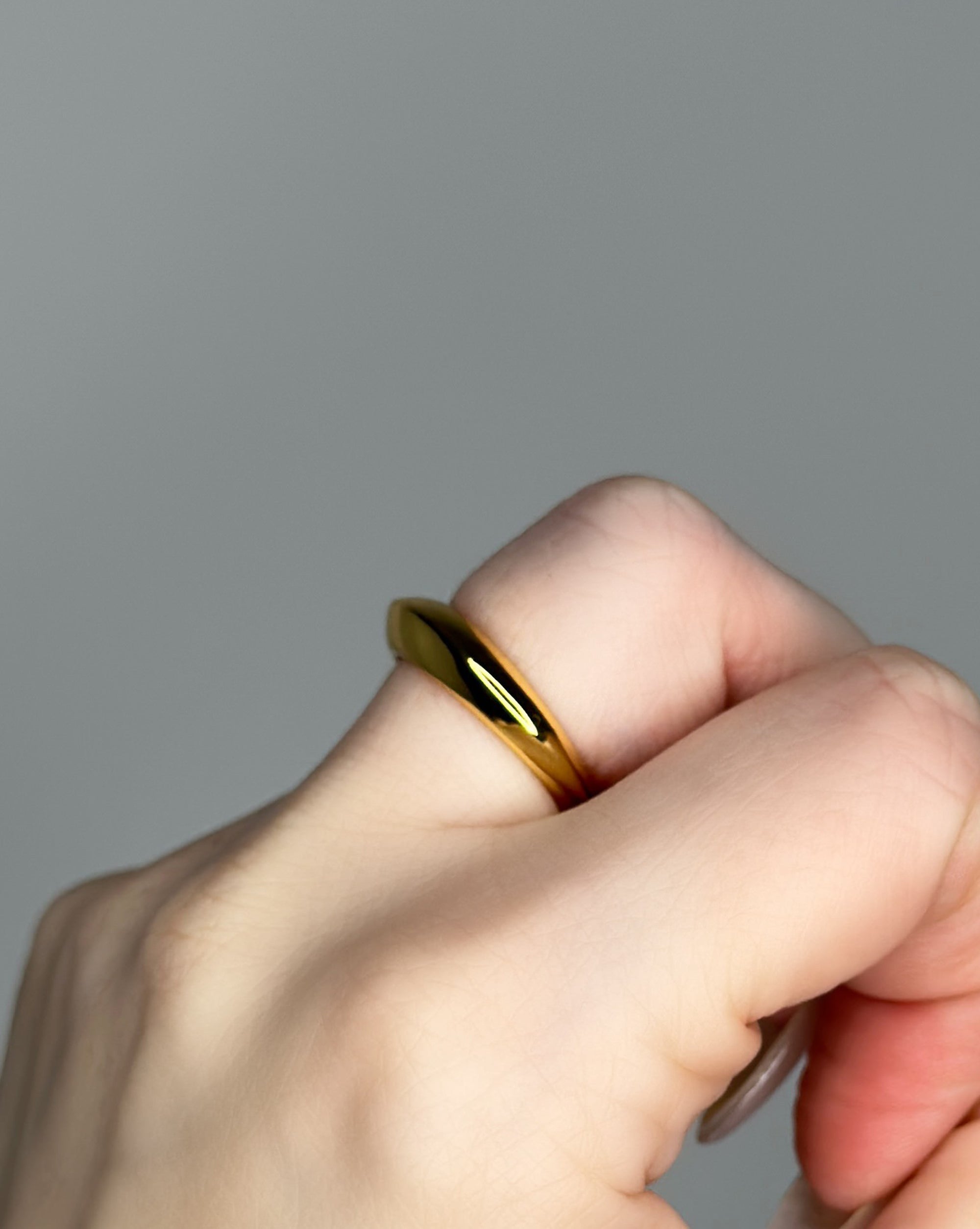 Stackable ring set featuring 2 dome ring designs  1 bubble dome ring design and 1 small ridged dome ring design. 14k gold plate over recycled zinc.