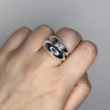 Stackable ring set featuring 2 dome ring designs 1 bubble dome ring design and 1 small ridged dome ring design. Sterling silver plate over recycled zinc.