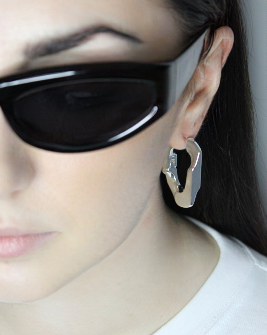 Large chain link hoop earrings. Hinge hoop design. Sterling silver plate over recycled zinc.